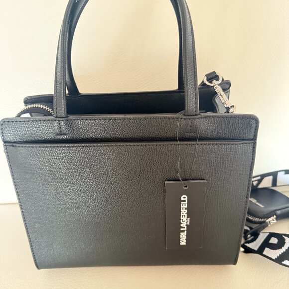 KARL LAGERFELD PARIS MAYBELLE SATCHEL CROSSBODY BAG PURSE AIRPOD CASE BLACK $198 - Picture 6 of 10